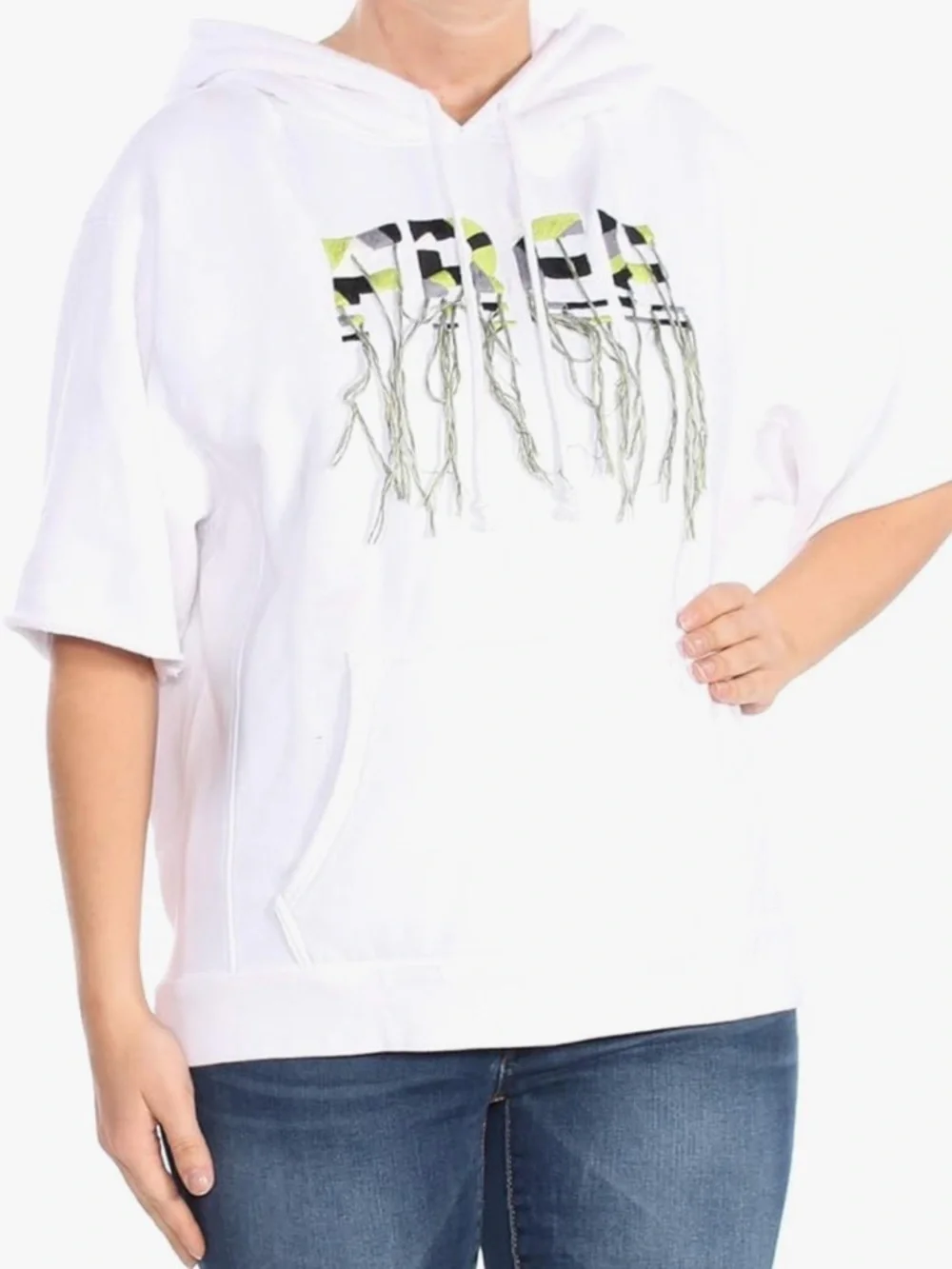 Free People Movement Freestyle Hoodie Sweatshirt White Short Sleeve Small